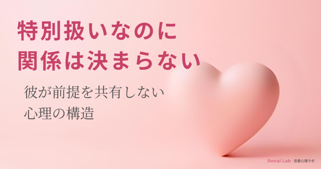 ハートのオブジェと恋愛心理ラボのテキストが配置されたピンク背景のアイキャッチ画像