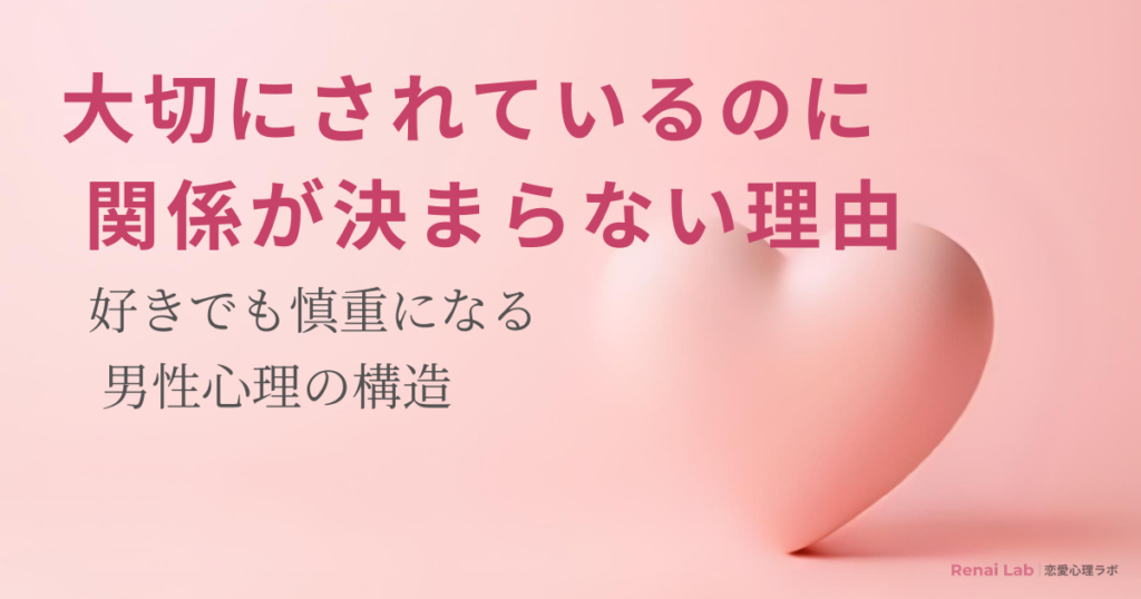 ハートのオブジェと恋愛心理ラボのテキストが配置されたピンク背景のアイキャッチ画像