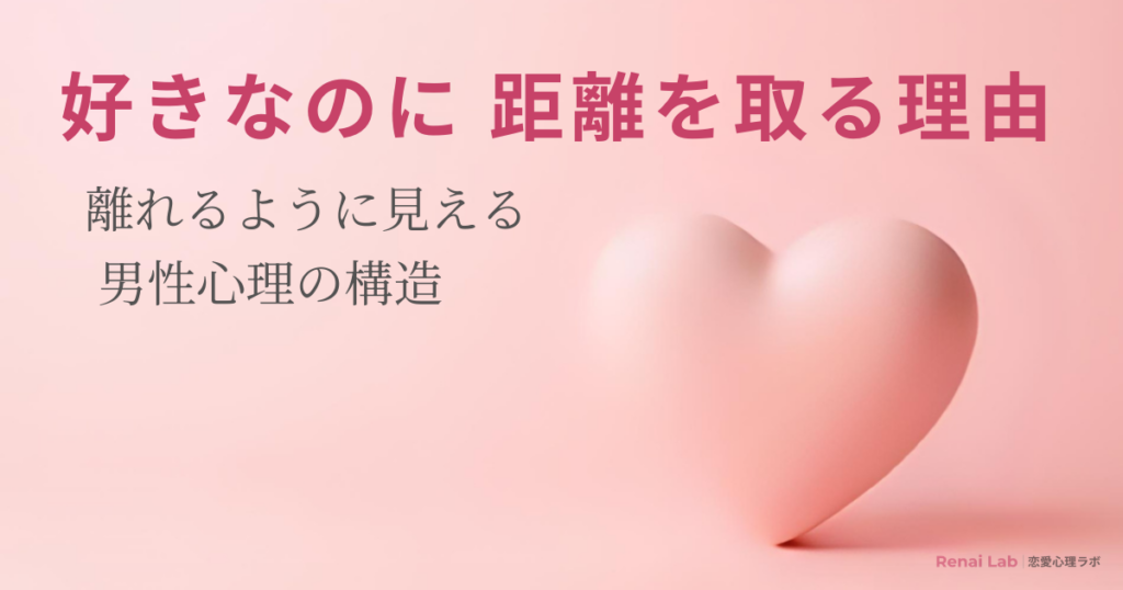 ハートのオブジェと恋愛心理ラボのテキストが配置されたピンク背景のアイキャッチ画像