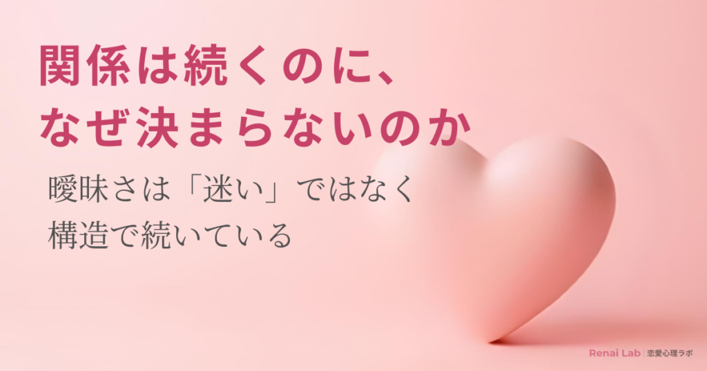 ハートのオブジェと恋愛心理ラボのテキストが配置されたピンク背景のアイキャッチ画像